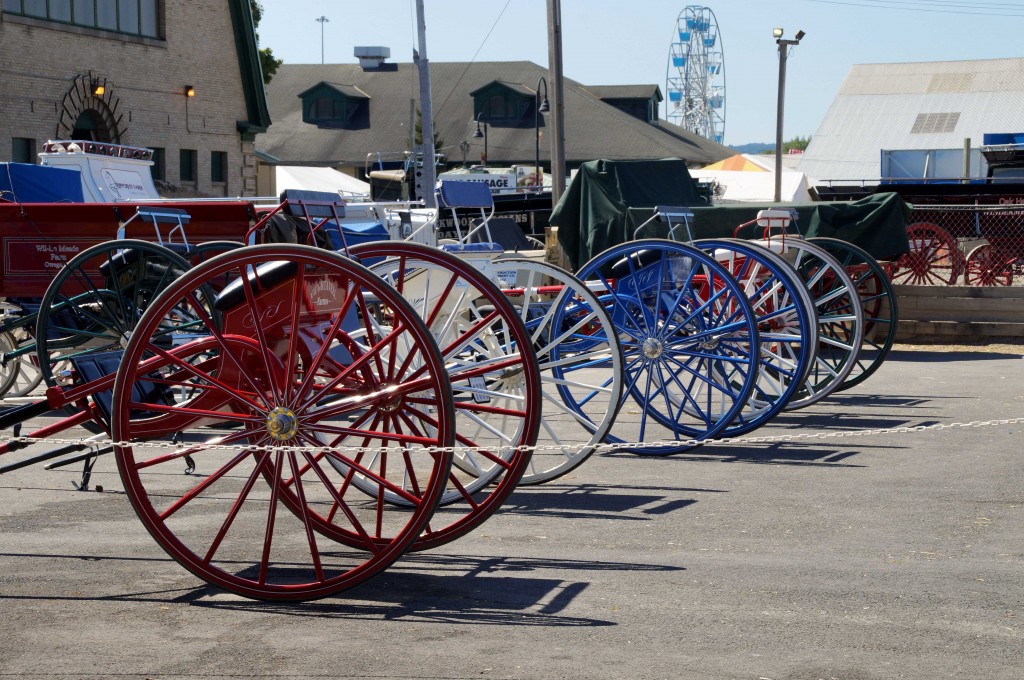 Buggies are lined up in preparation for competition in the Coliseum. 