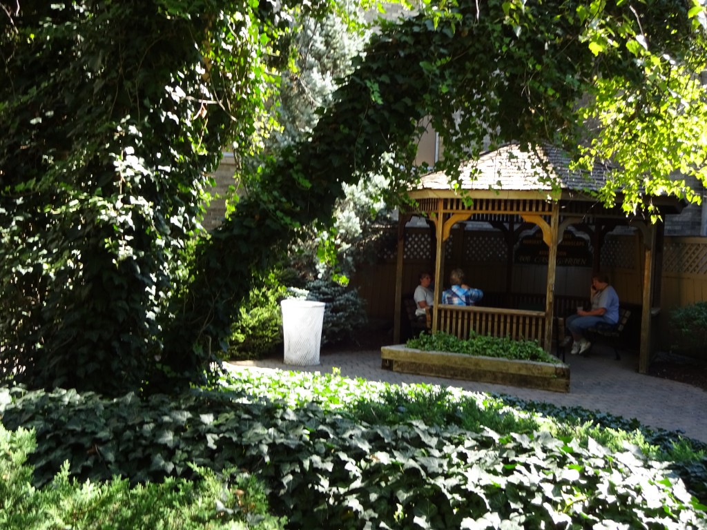 This gazebo is in the courtyard accessible from the Horticulture Building.