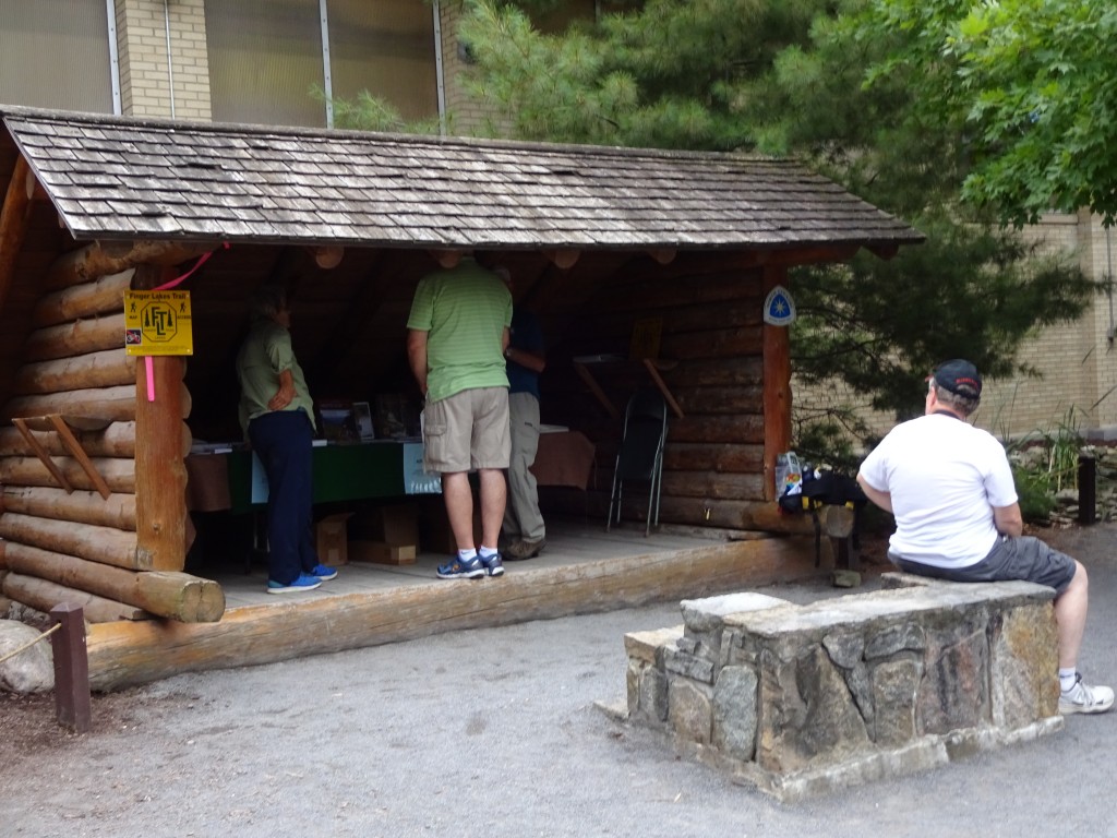 Campers can visit this lean-to behind the log cabin.